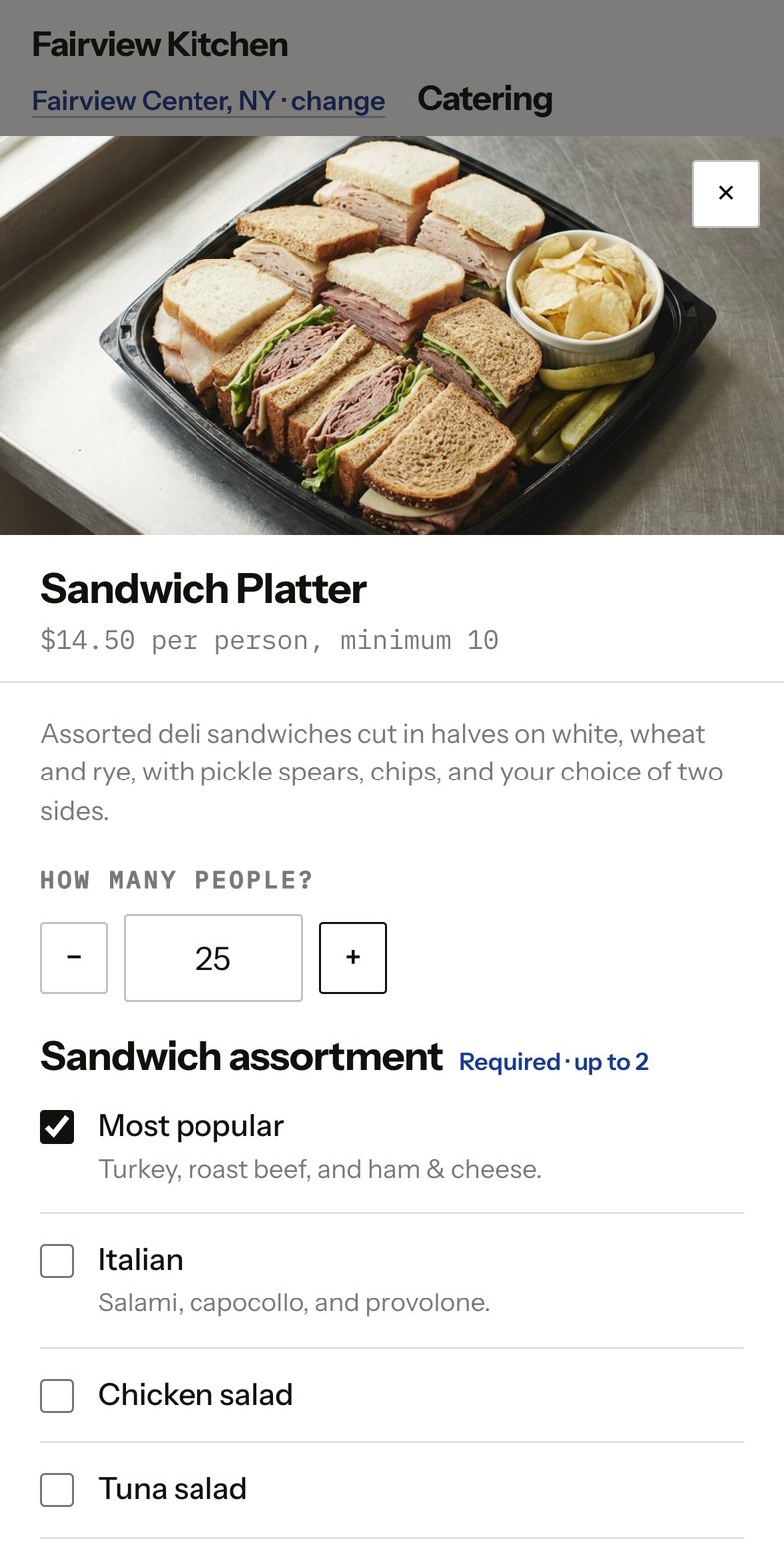 The same package on a phone: headcount and required choices